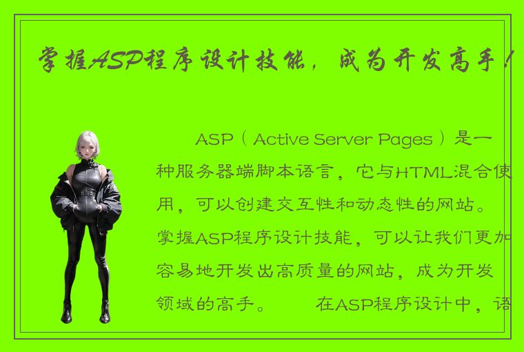 掌握ASP程序设计技能，成为开发高手！
