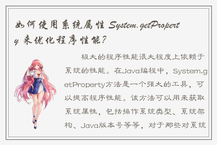 如何使用系统属性 System.getProperty 来优化程序性能？