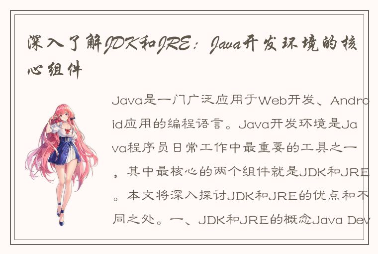 深入了解JDK和JRE：Java开发环境的核心组件