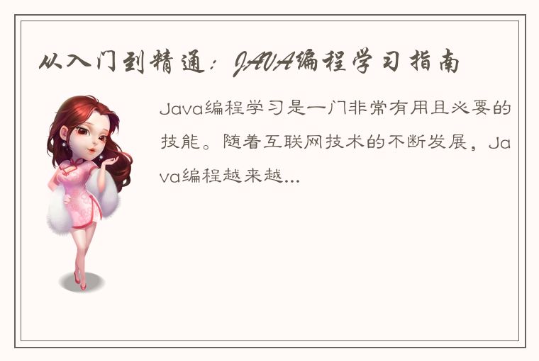 从入门到精通：JAVA编程学习指南