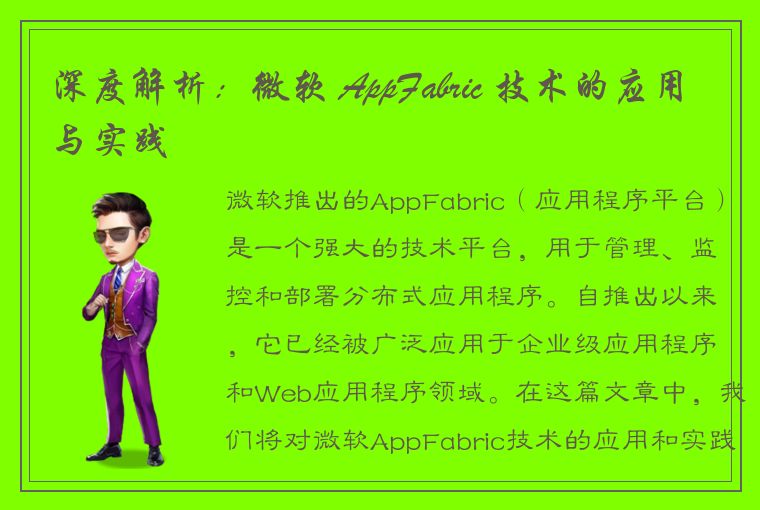 深度解析：微软 AppFabric 技术的应用与实践