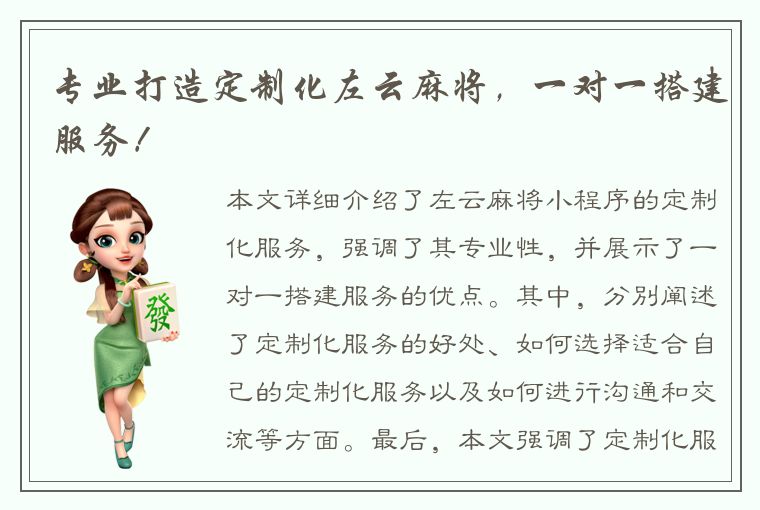 专业打造定制化左云麻将，一对一搭建服务！