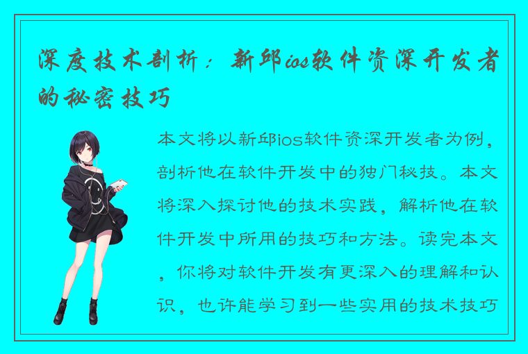 深度技术剖析：新邱ios软件资深开发者的秘密技巧