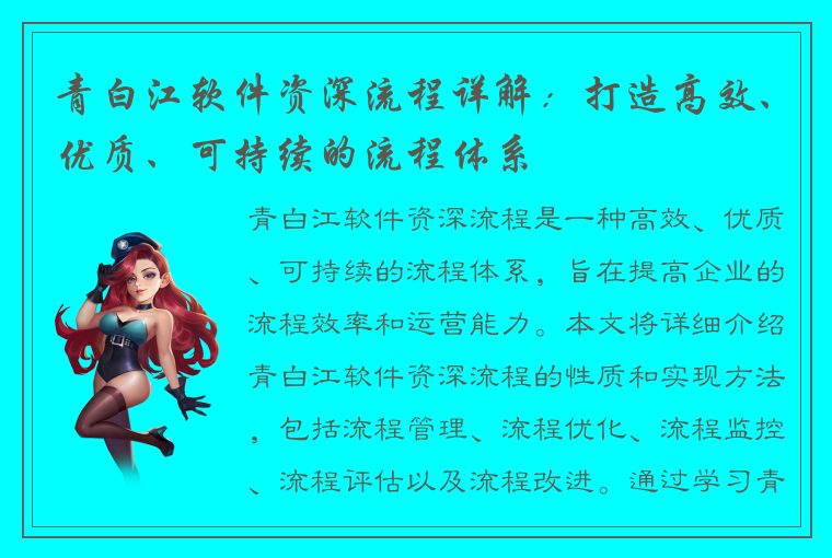 青白江软件资深流程详解：打造高效、优质、可持续的流程体系